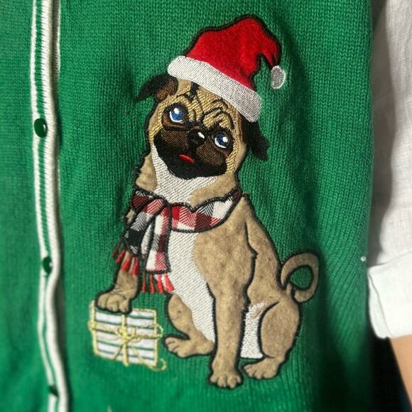 Ugly Sweater XXL . Bah Hum Pug . Dog Sweater . holiday Sleeveless Vest Sweater - Picture 3 of 4